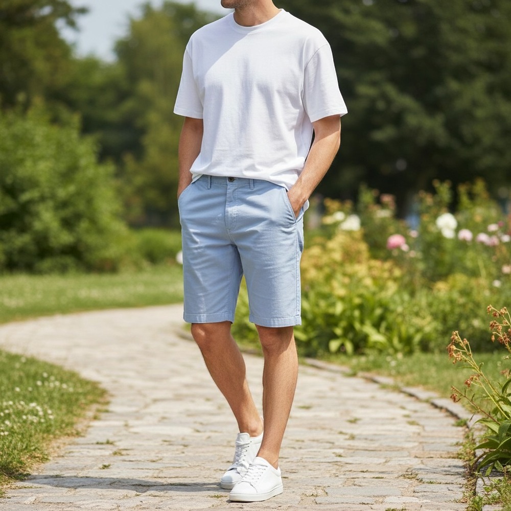 Polo Ralph Lauren Men 40 Relaxed Fit Shorts Light Blue Oxford Cotton Chino Pony‎
